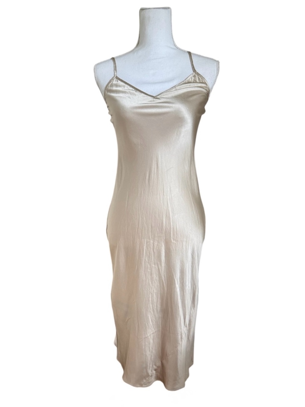 Quince 100% Washable Silk Slip Dress in Light Champagne - Picture 5 of 6